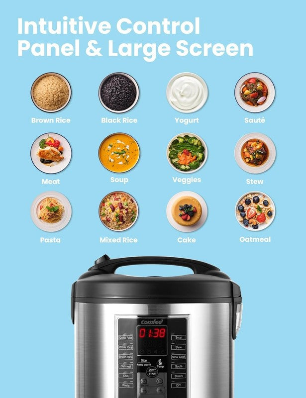Multi Cooker 5.2Qt 12 in 1 Rice Slow Cooker Steamer Sauté Stewpot Black/Silver6