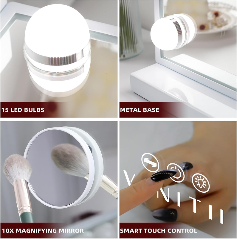 Hollywood Vanity Mirror VANITII 15 LED Bulbs Dimmable USB Lighted Tabletop3