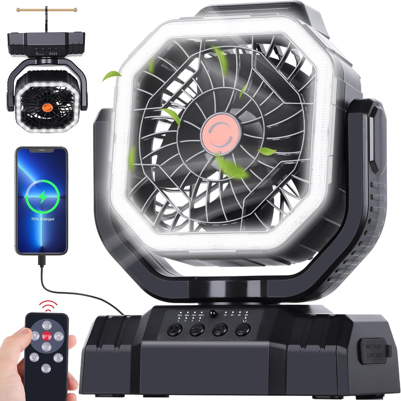 Portable Outdoor Fan 20000mAh Rechargeable Oscillating Tent Fan Black11