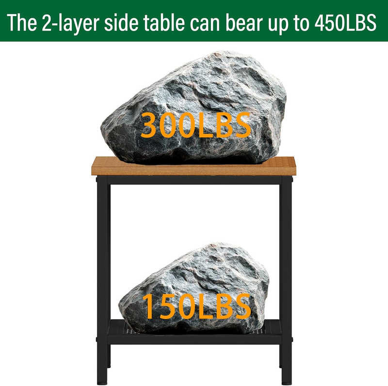 Outdoor Side Table with Storage, 2-Tier Patio End Tables Weather Resistant, Blac3