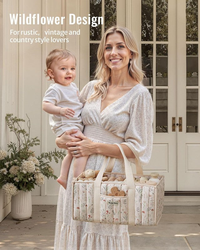 Floral Diaper Caddy Organizer Nursery Storage Basket Beige Baby6