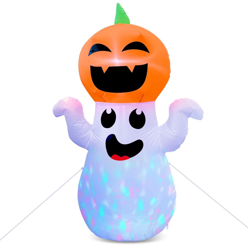 5Ft Halloween Inflatable Pumpkin Ghost w/ 360° Colorful LED Lights Yard Decor9