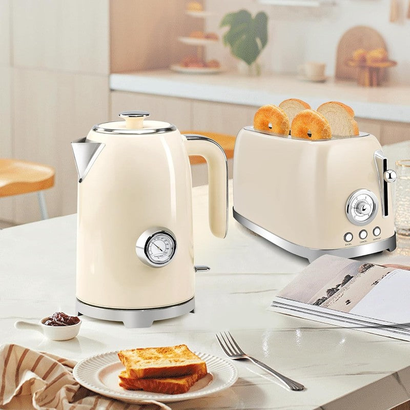 Electric Kettle 57Oz 1500W Stainless Steel Fast Boil w/ Thermometer Beige4