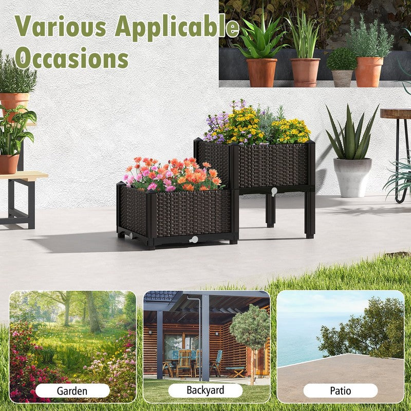 Elevated Plastic Raised Garden Bed Planter Kit for Flower Vegetable Grow 2 Set4