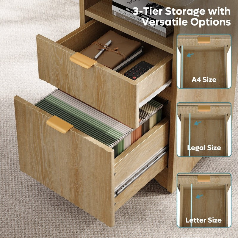 55" L-Shaped Desk with Drawers, Monitor Stand & Fluted Panels Natural Oak2