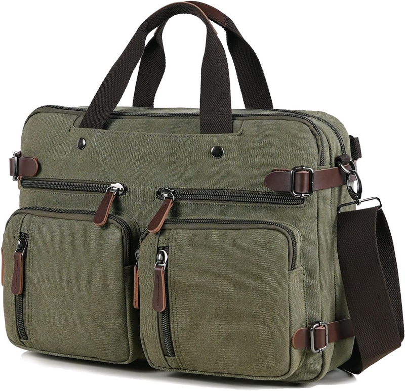 3 in 1 Canvas Laptop Bag 17.3 Inch Convertible Shoulder Travel Business Green6