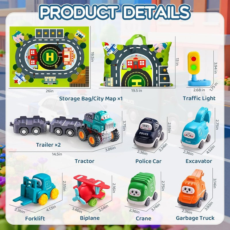 Big Cartoon Truck Car Toys for 1 Year Old Boy with Playmat/Storage Bag|Baby and2