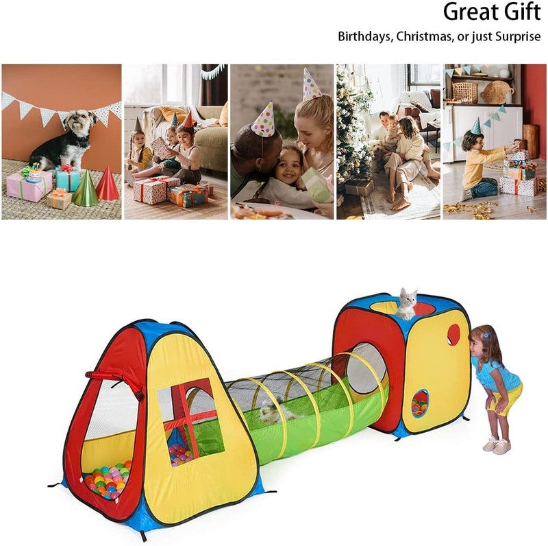 3 in 1 Pop up Play Tent with Tunnel, Ball Pit for Kids, Boys, Girls, Babies and 4