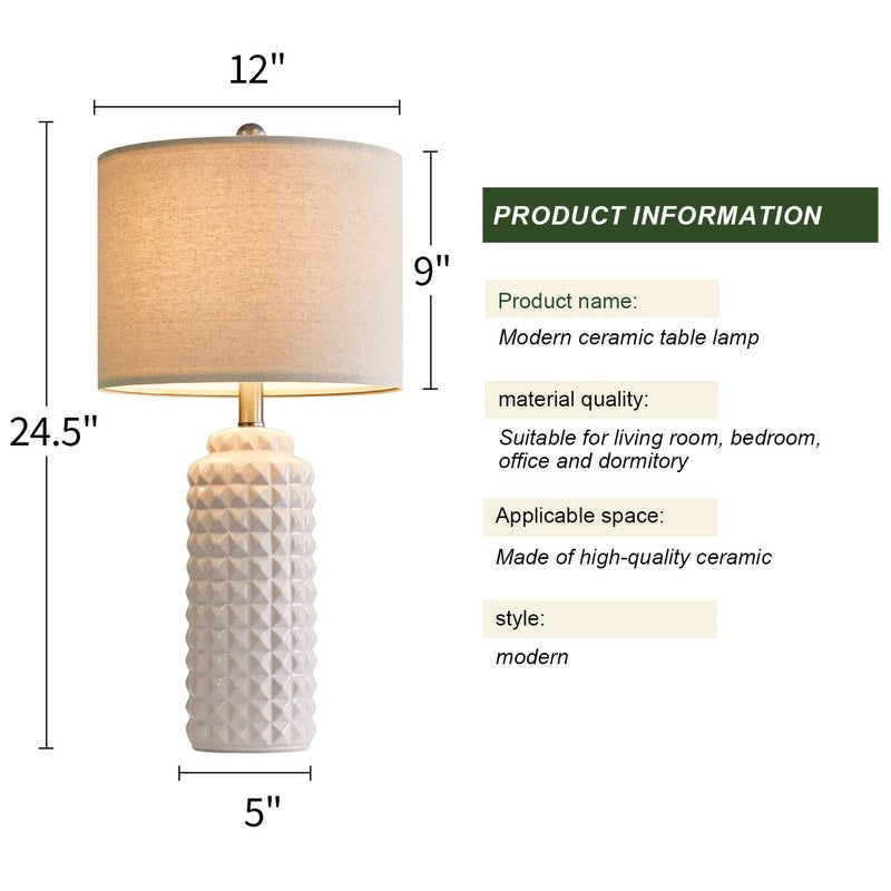 Set of 2 Modern Ceramic Table Lamps 24.5" for Bedroom & Living Room White6
