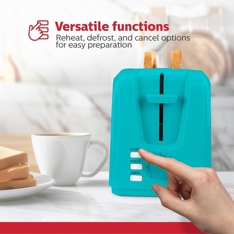 2-Slice Toaster Teal with Defrost and Reheat Function3