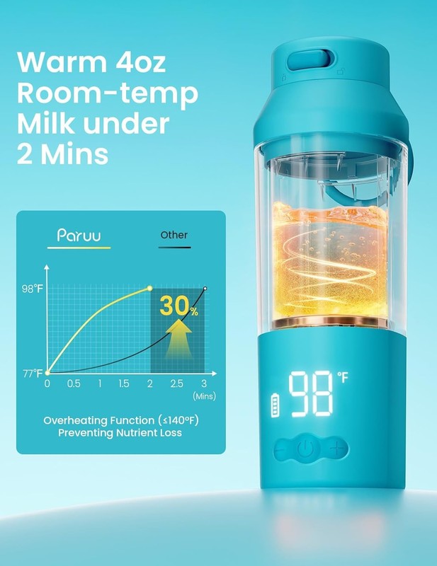 Portable Baby Bottle Warmer Fast Heat 7 Temp 12oz Travel Blue1