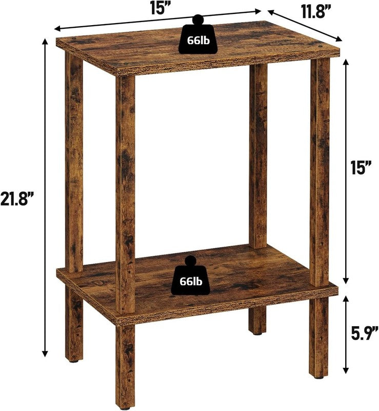 Set of 2 End Tables Nightstand 2 Tier Storage Shelf Side Table Brown2