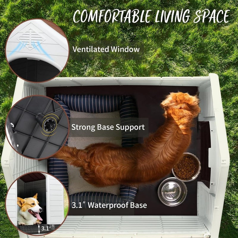 Durable Waterproof Plastic Dog House for Small to Large Sized Dogs, Indoor Outdo4