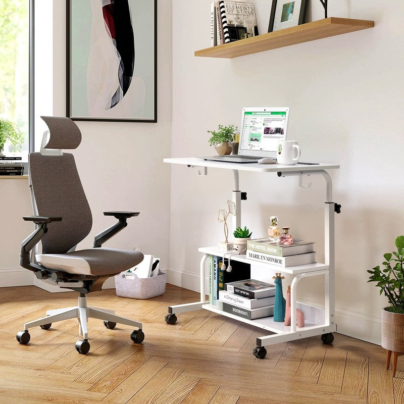 Adjustable Rolling Laptop Desk Side Table Sofa End Cart w/ Charging Station4