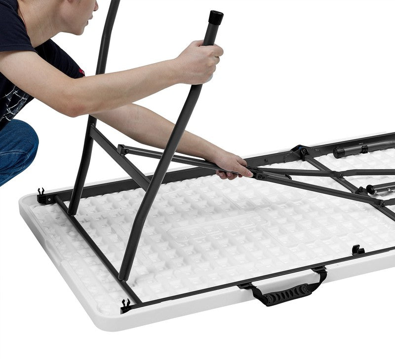 White 6 Foot Fold-in-Half Plastic Table Indoor Outdoor Carry Handle Scratch Resi7