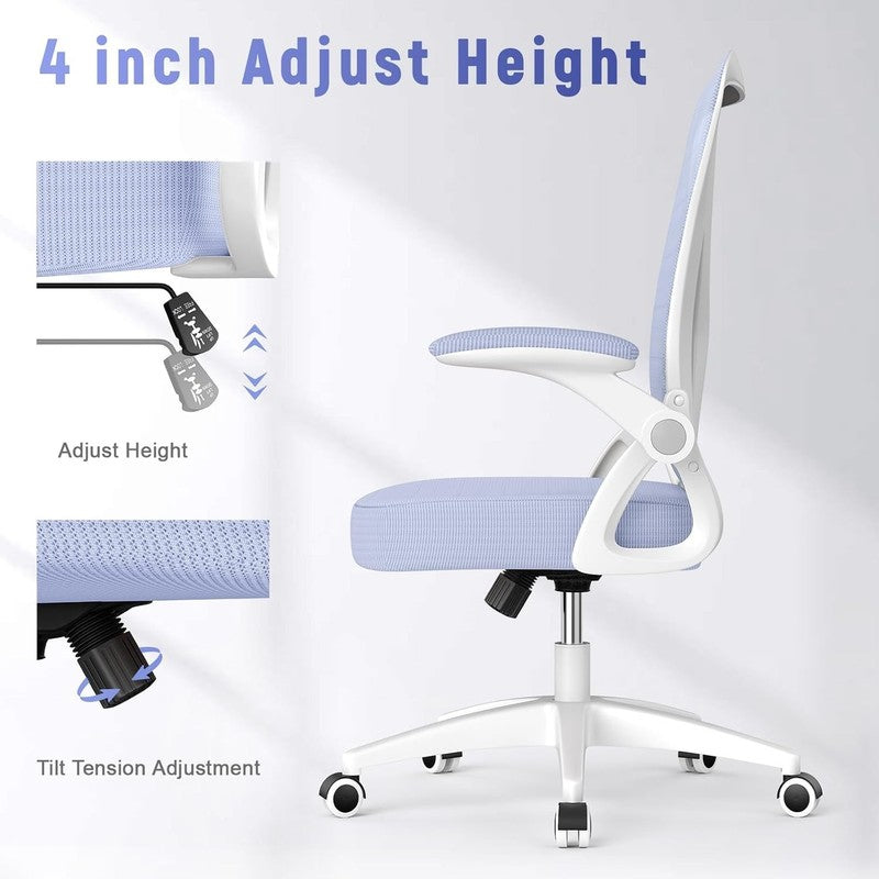 Ergonomic Mesh Office Chair Mid Back Swivel Desk Chair Flip Up Arms Purple3