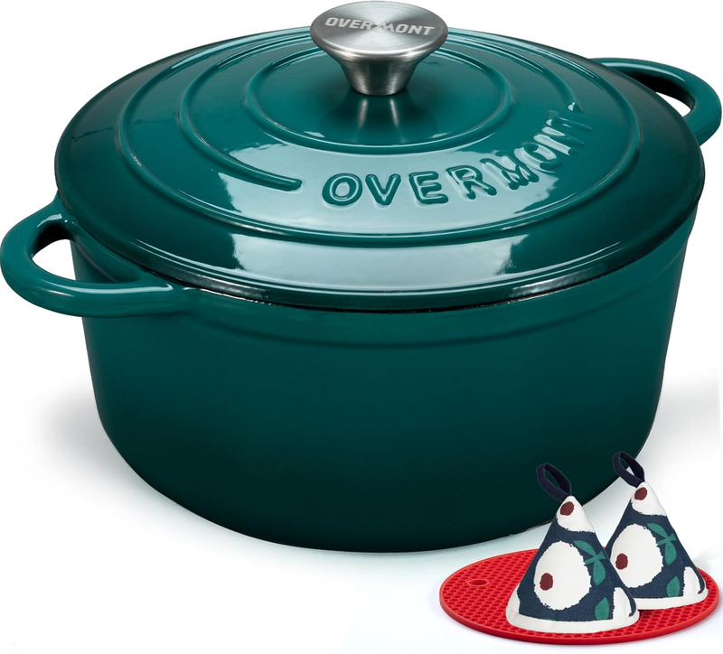 5.5QT Cast Iron Dutch Oven w/ Lid Sourdough Baking Bottle Green9