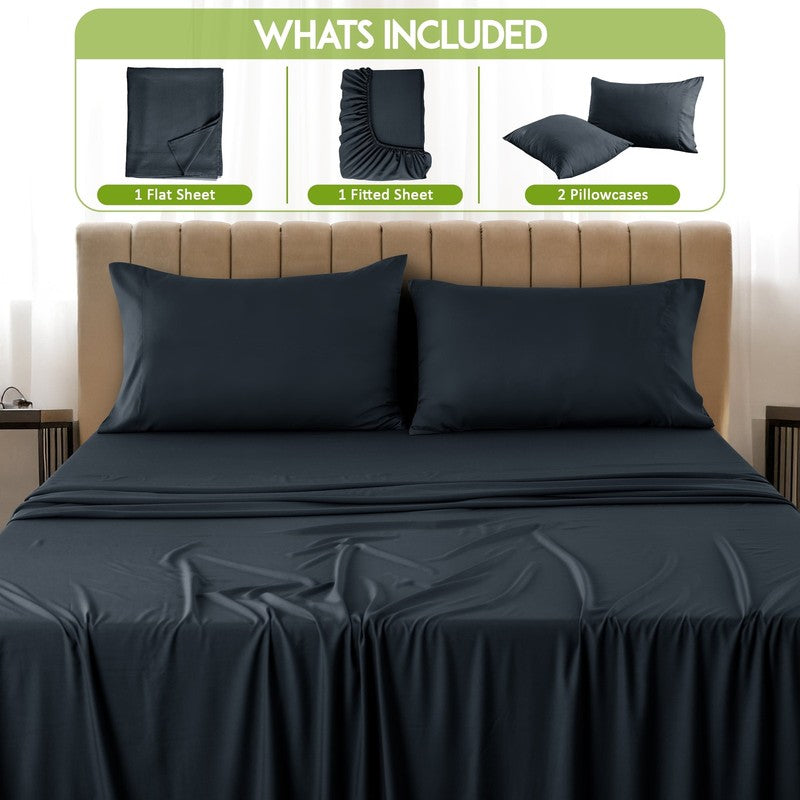 Rayon from Bamboo Blend Sheets Queen - 4 Piece Deep Pocket Bed Sheets Set, Black1