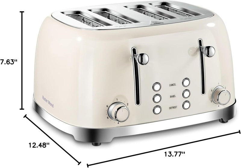 Retro 4 Slice Toaster Cream ST033 - Wide Slots, Bagel, Defrost, 6 Settings7