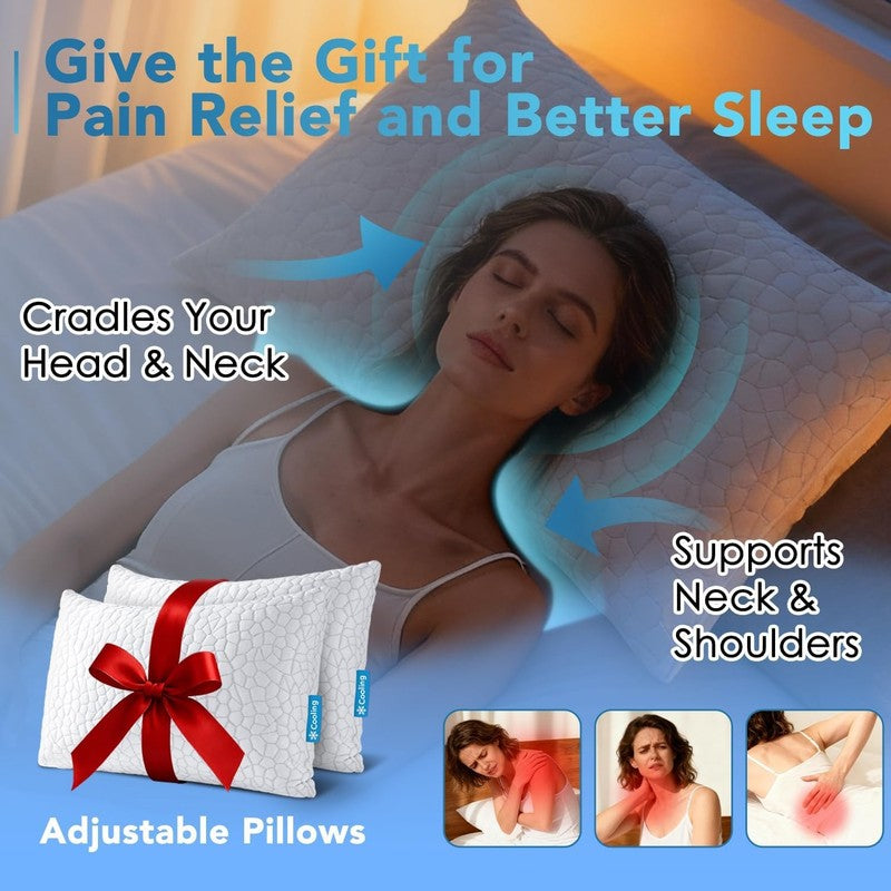 Cooling Pillow for Sleeping 2 Pack, Luxury Shredded Memory Foam Bed Queen Pillow4