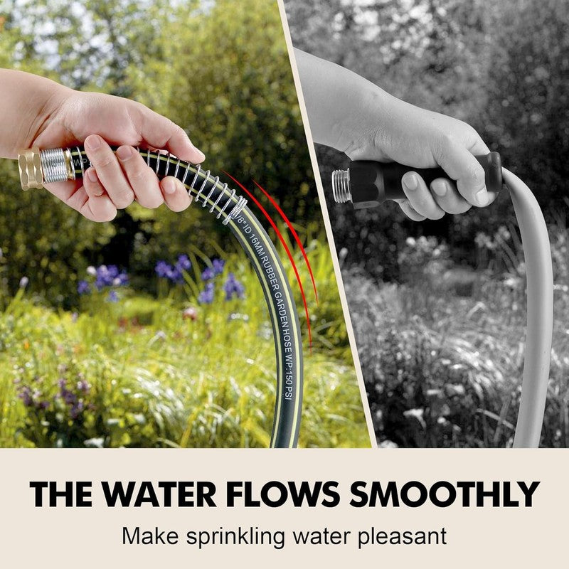 Lightweight Rubber Garden Hose 50 Ft, 5/8" Hybrid Rubber Hose with Solid Brass F4
