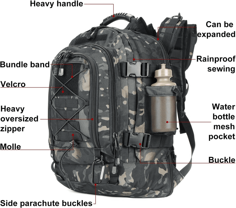 Expandable 40 64L Tactical Backpack 3 Day Assault Rucksack Water Resistant Digit3