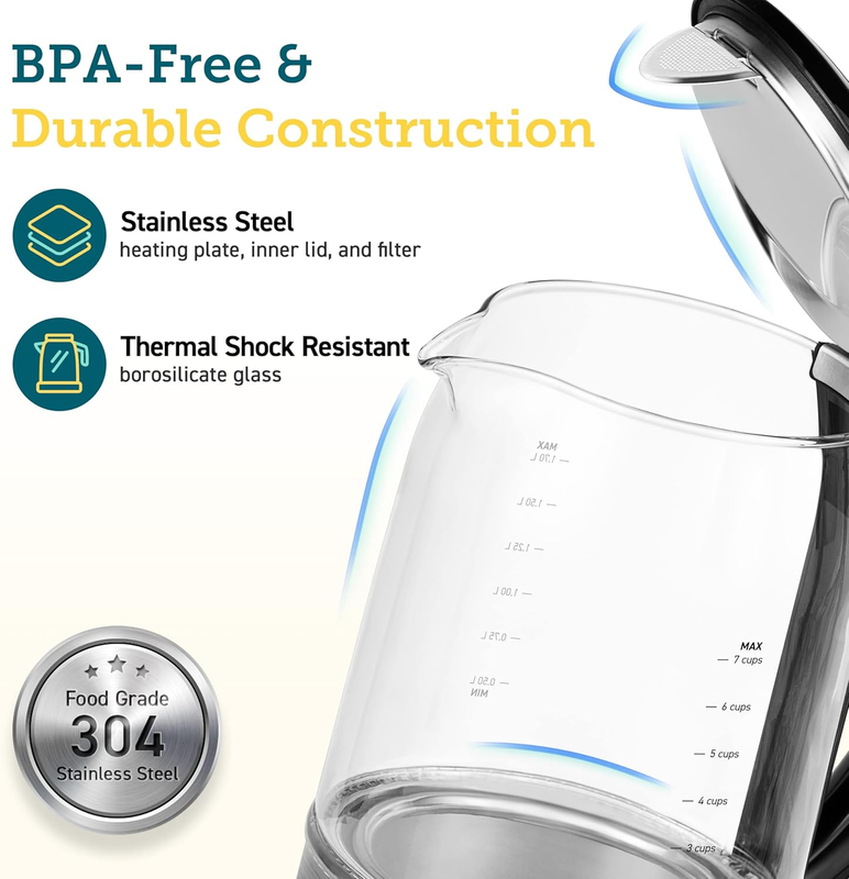 1.7L Electric Kettle Temp Control 6 Presets Keep Warm 1500W Black3