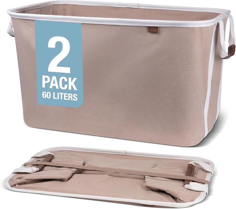 Collapsible Laundry Basket Hamper 2-Pack 60L Luxe Mocha Foldable Organizer9