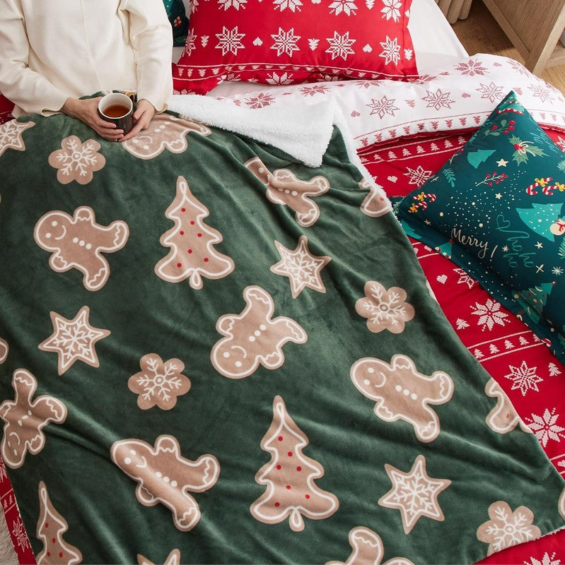 Christmas Throw Blanket Soft Sherpa Gingerbread Couch Sofa Bed 50"x60"1