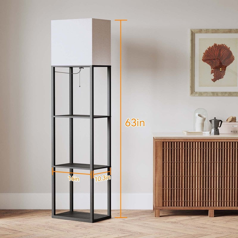 Large 4-Tier Wood Floor Lamp with Shelves, 3-Color LED, Modern Living Room3