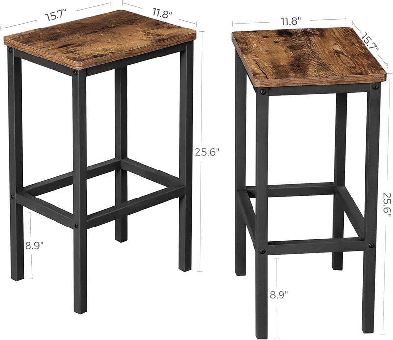 Bar Stools, Set of 2 Bar Chairs, Kitchen Breakfast Bar Stools with Footrest, Ind2