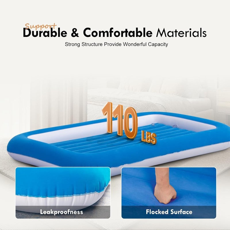Kids Air Mattress Inflatable Toddler Travel Bed with Sides,Blue2