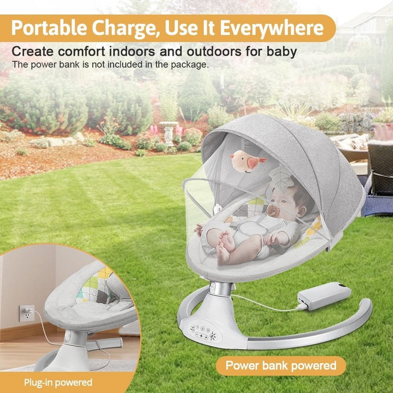Baby Swing for Infants Rocker w/ Dinner Plate 5 Speeds Battery Indoor Grey9