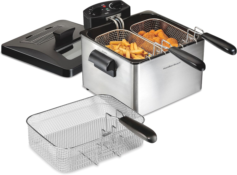 Electric Deep Fryer with 3 Baskets and Lid, 4.5 Liters / 19 Cups Oil Capacity, T11