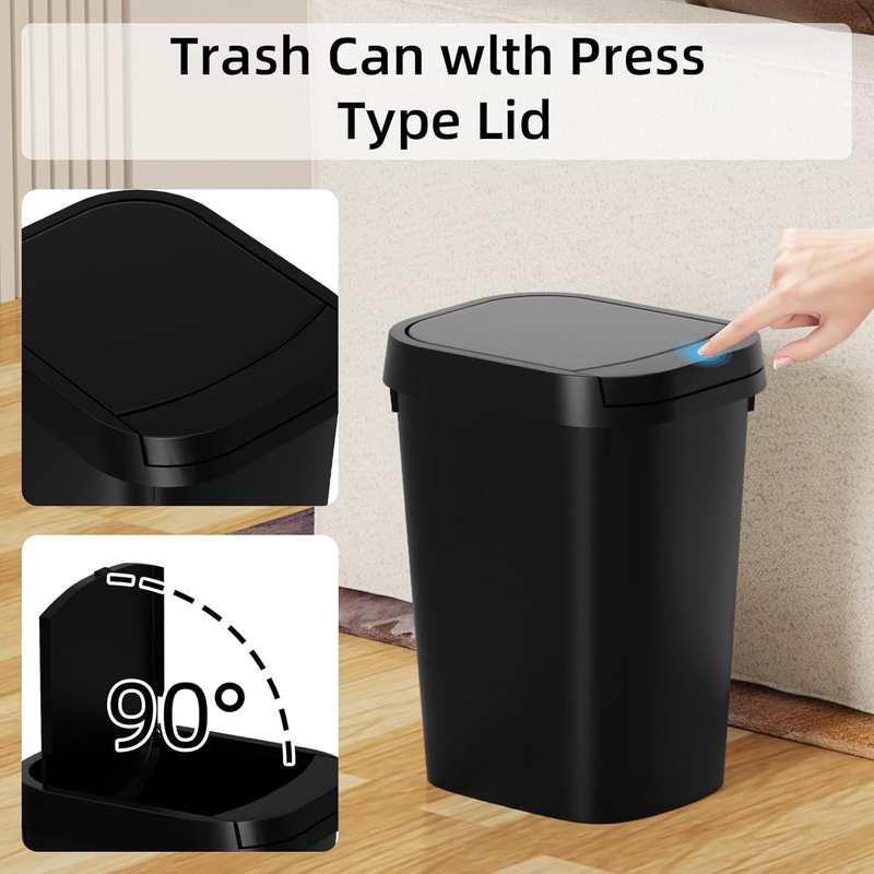 3-Pack 2.6 Gal Slim Trash Cans with Pop-Up Lid Matte Black Plastic Waste Bins6