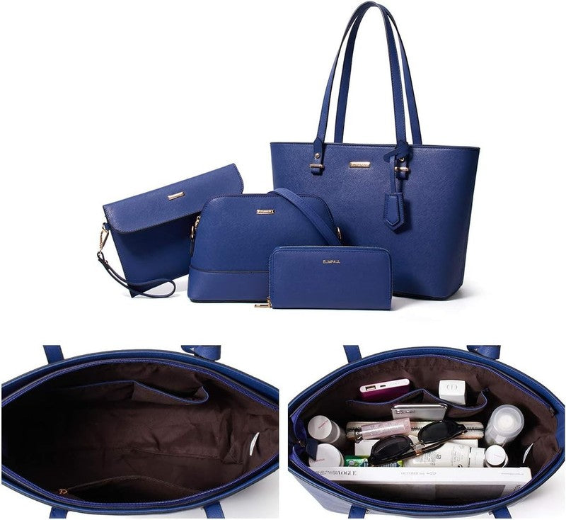 Women Fashion Synthetic Leather Handbag Set 4PCS Tote Shoulder Satchel Purse2
