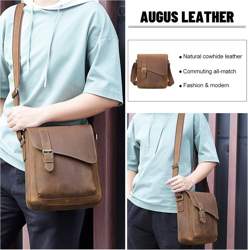 Men's Leather Messenger Crossbody Bag Vintage Anti-Theft Waterproof Shoulder Bag4