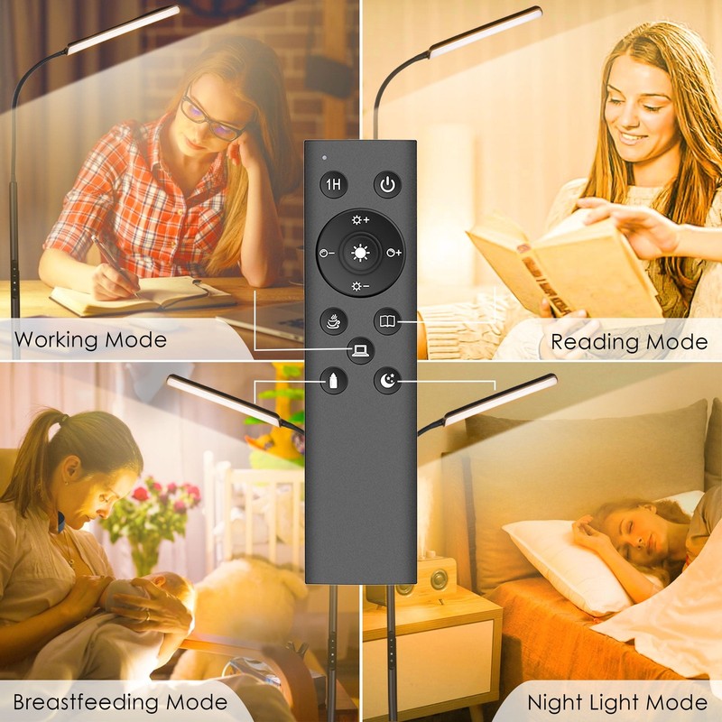 LED Dimmable Floor Lamp w/ Remote & Touch, 3 Colors, Black Modern Standing Lamp1