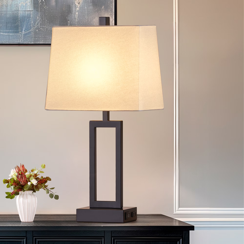 Set of 2 3 Way Dimmable Touch Table Lamps USB Ports AC Outlet Modern Nightstand 1