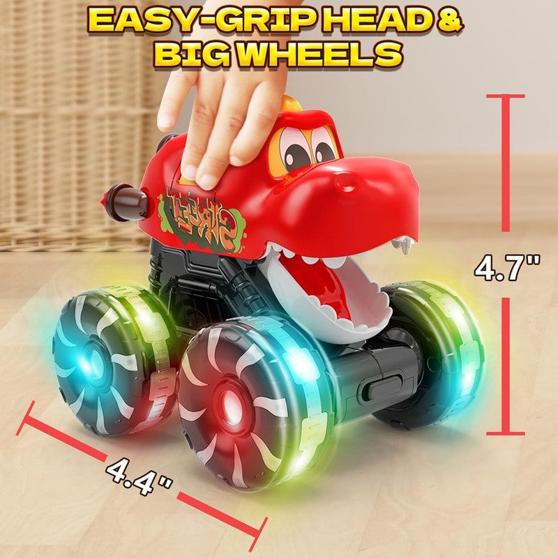 3 Pack Dinosaur Car Toys for Kids Toddlers, Light up Wheels Monster Truck Toys f1