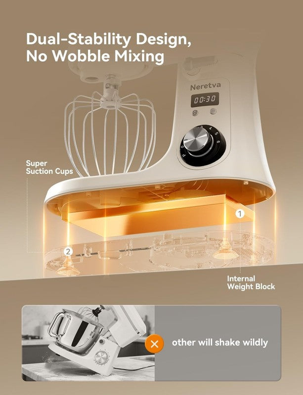 400W Stand Mixer 6.34QT 6+P Speed w/ Dough Hook Whisk Beater LED3