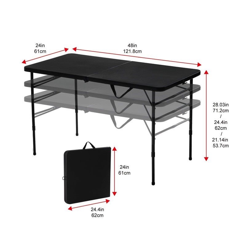 4 Foot Fold-In-Half Adjustable Folding Table, Rich Black3