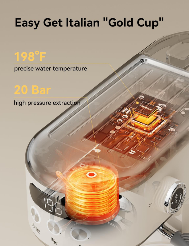 20 Bar Espresso Machine Stainless Steel LED Display Home Latte Cappuccino Beige1