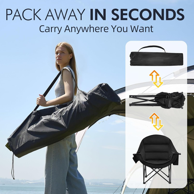Oversized Camping Chair Heavy Duty Padded XL Folding Outdoor Lawn Chair w/Holder5