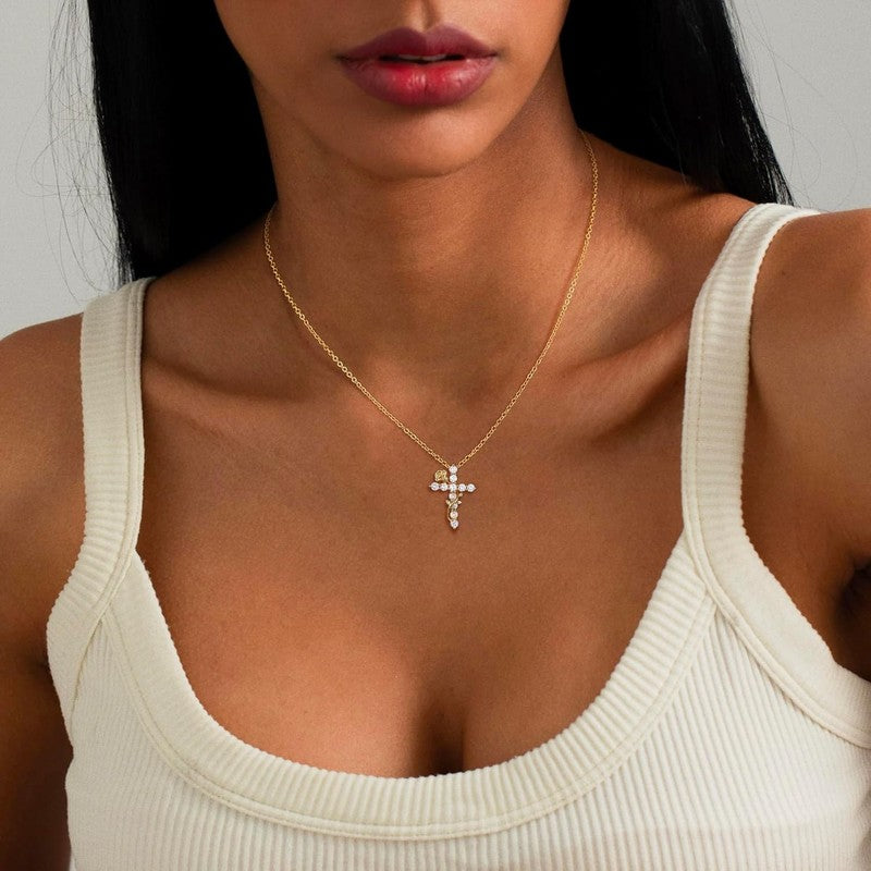 14K Gold Plated Cross Necklace Women Dainty Rose Flower Pendant8