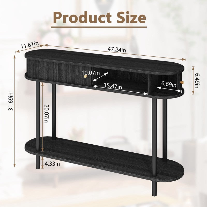 47.2in Farmhouse Console Table Entryway w/ 2 Tambour Doors Black5