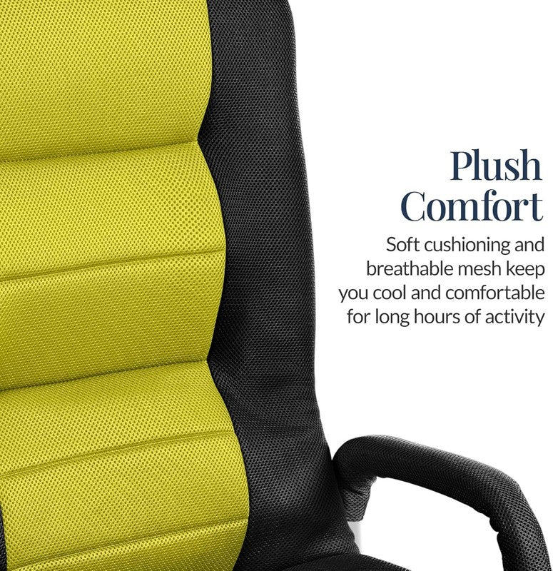 Gaming Floor Rocker Chair 360° Swivel, Lumbar Support, Black/Yellow4