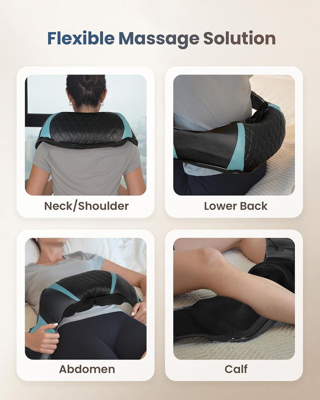 Cordless Neck Massager w/ Heat Deep Tissue Shiatsu Back Shoulder Massage6