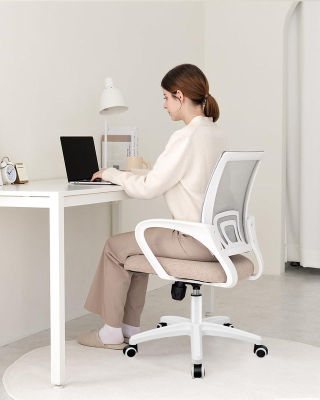Mesh Office Desk Chair Ergonomic Mid Back Lumbar Support Adjustable Beige8