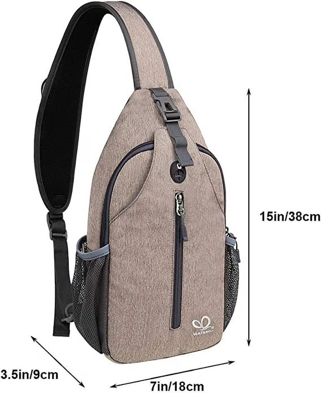 Unisex Hiking Travel Nylon Sling Bag Cross Body Shoulder Chest Bag,Khaki1